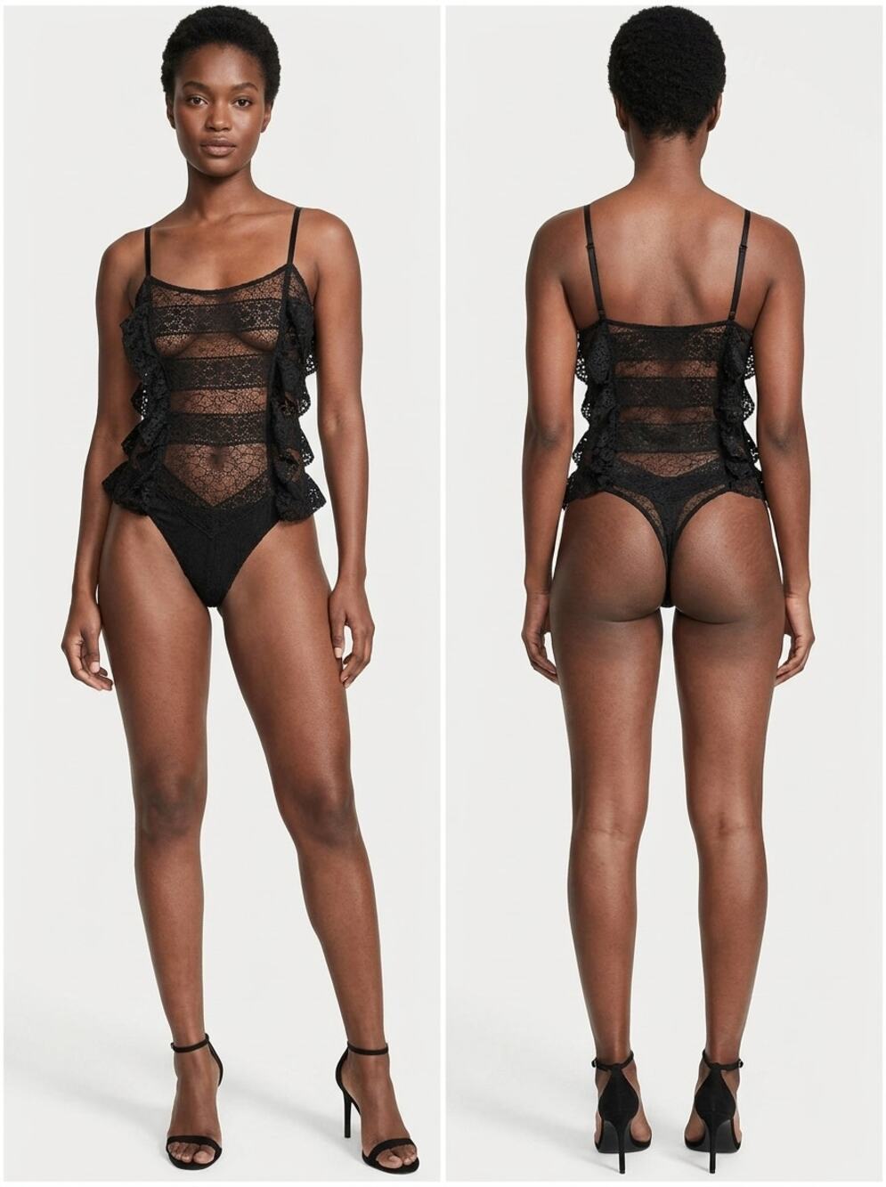 Victoria's Secret Floral Lace Ruffle Sheer Bodysuit Women Petite Size S/P